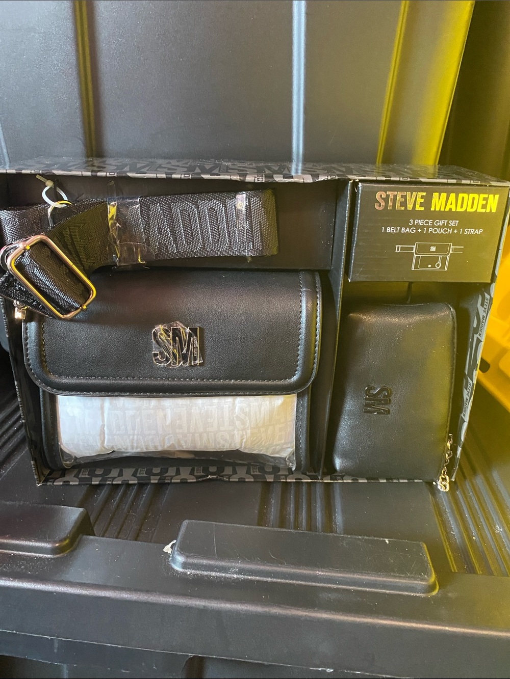 Steve Madden 3-PC Transparent Belt Bag, Pouch, & Strap Gift Set.